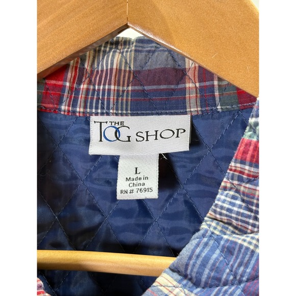 The Tog Shop Womens Large Quilted Plaid Vest Red Blue Cotton Button Front - Picture 3 of 7